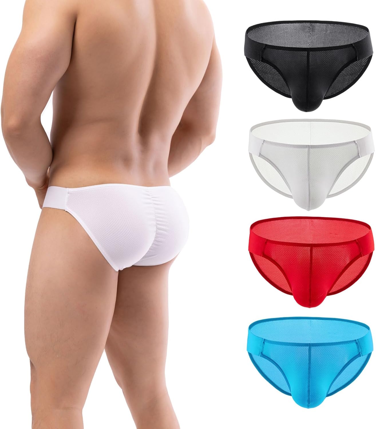 Summer Code Mens Bikini Briefs Soft Breathable Bulge Pouch Underwear Micro Mesh Panties Scrunch Butt Underpants