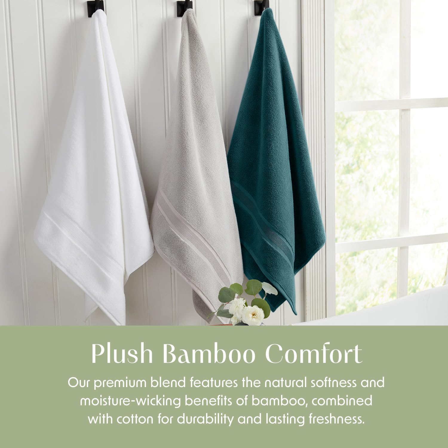 Springtree Home Luxury Viscose from Bamboo Bath Towel Set of 4 | 35% Viscose from Bamboo - 65% Cotton | Absorbent Quick-Dry Towels for Bathroom | Oeko-TEX Standard 100 Cotton | Deep Teal - Image 5