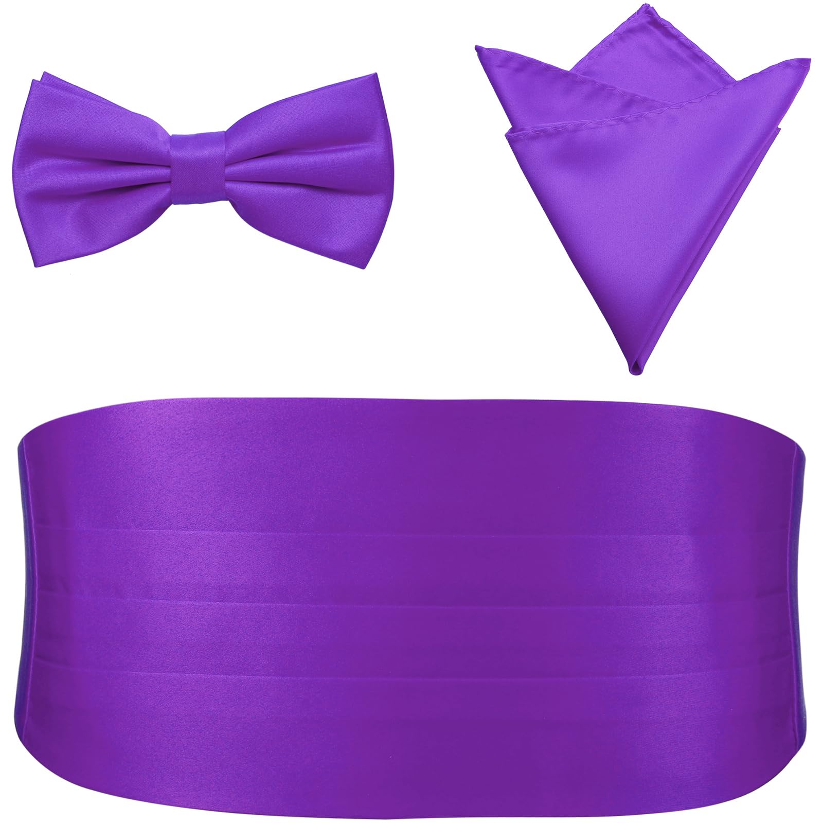 PenSee Mens Formal Solid Pre-tied Bow Tie &amp; Pocket Square &amp; Cummerbund Set Tuxedo Bow Ties for Men