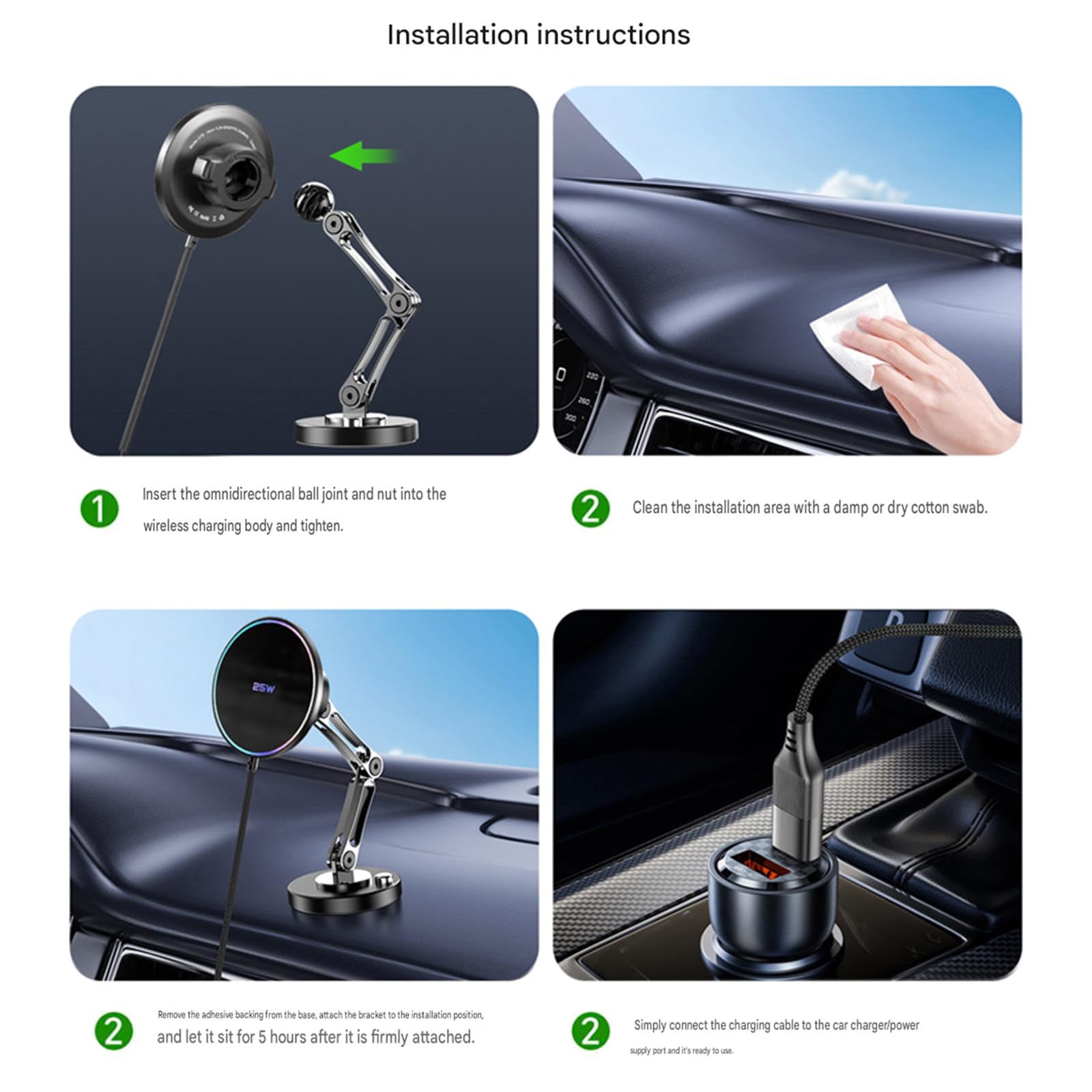 Soporte de carga magnético inalámbrico para coche con 25 W de