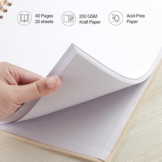12 x 12 Inch DIY Scrapbook Photo Album Linen Cover 40 Blank White Pages for Memory Book Travel Wedding and Baby Shower