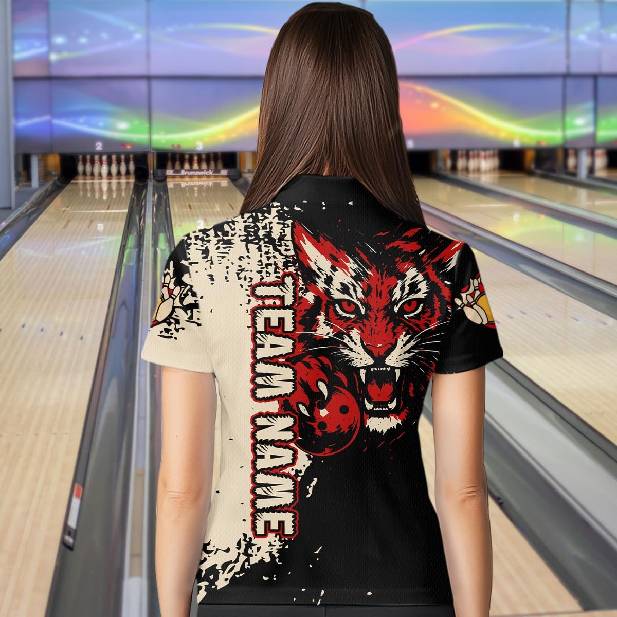 Tiger Bowling Shirts for Team Custom Bowling Jerseys for Women Men Red and Black Tiger Bowling Polo and 1/4 Zip Shirt