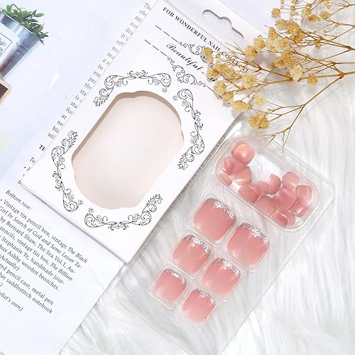 Miniatura 17 de Uñas postizas blancas a presión, uñas cortas de los pies francesas, uñas postizas de cobertura completa, uñas postizas con diamantes de imitación