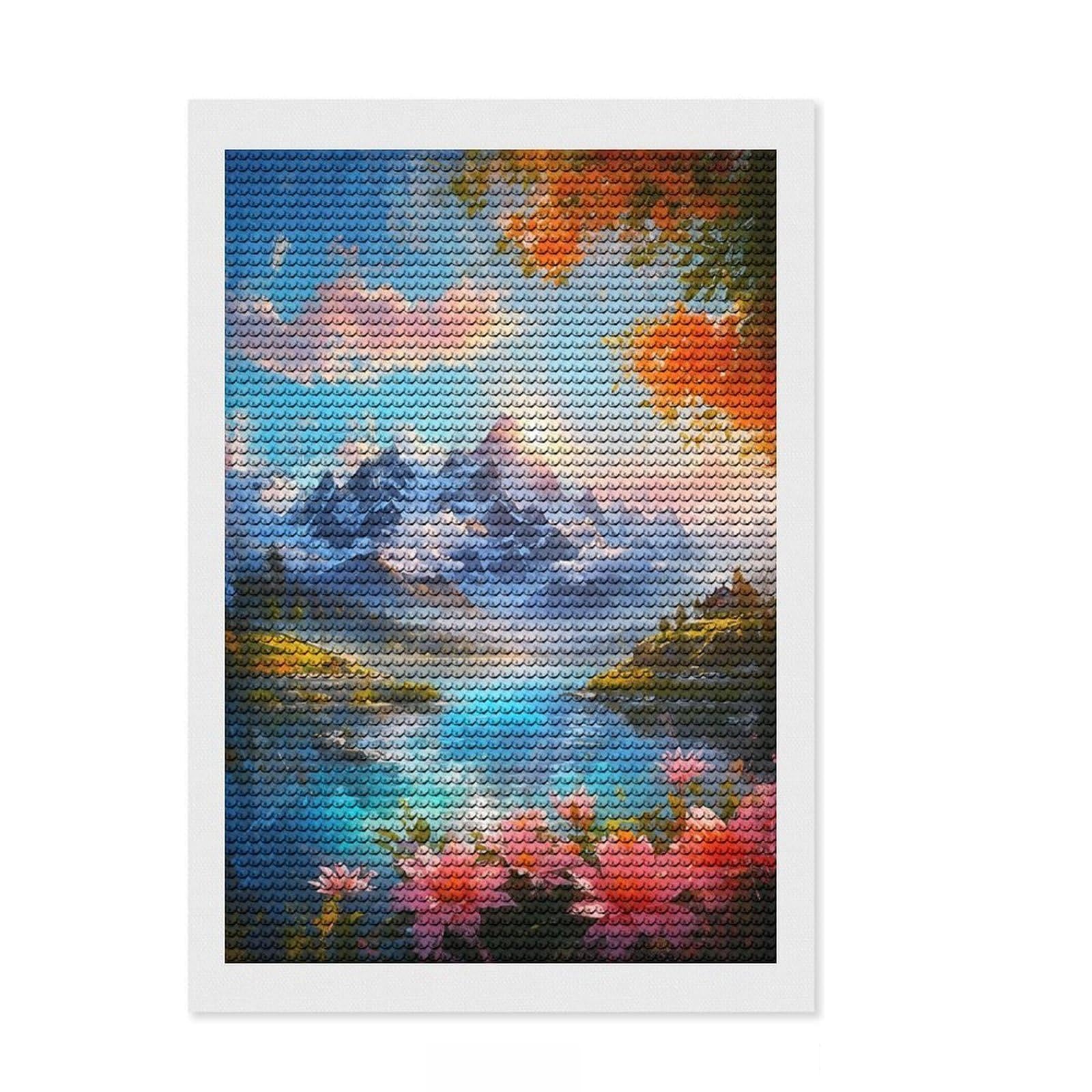 Junmoney The Lake at Sunset Diamond Painting Kit 8"x12", Holiday Gift Idea, for Beginners, Adhesive Canvas, Bedroom Decor, Stress Relief Craft