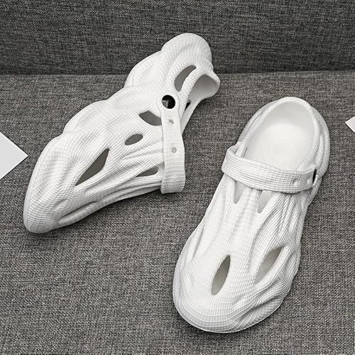 Hontubs Summer Outerwear Hollow Breathable Bag Head Slippers Non-Slip Dual-Purpose Beach Sandals (White, Adult, Men, Numeric_7, Numeric, Us_Footwear_Size_System, Medium) #TOP2