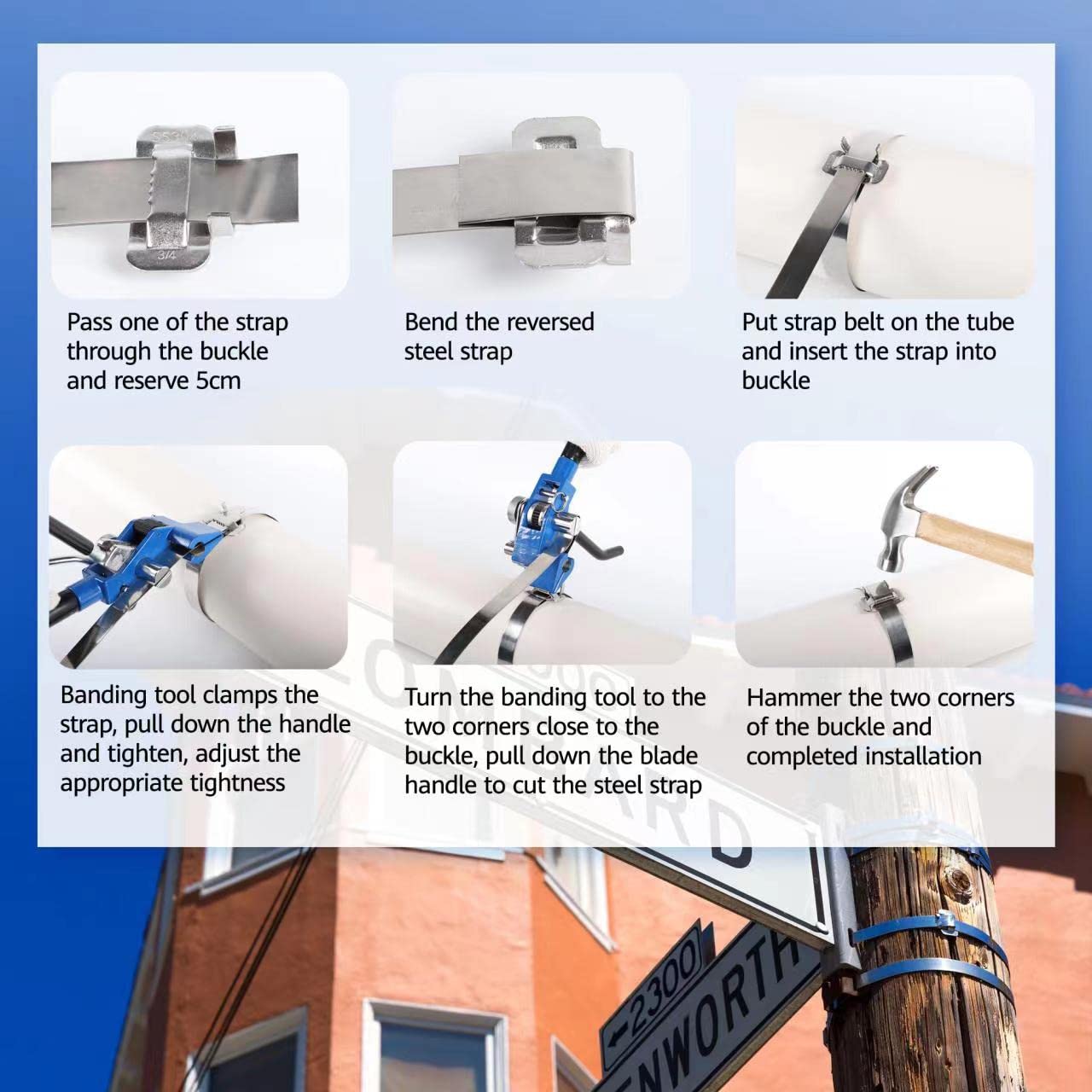 Steel Banding Strapping Kit - Stainless Banding Tool Ratchet Tensioner, 3/4"*100Ft S304 Stainless Banding Coil, 100pcs Ear-Lock Buckles, Metal Banding Tools for Strapping High Tensile Package