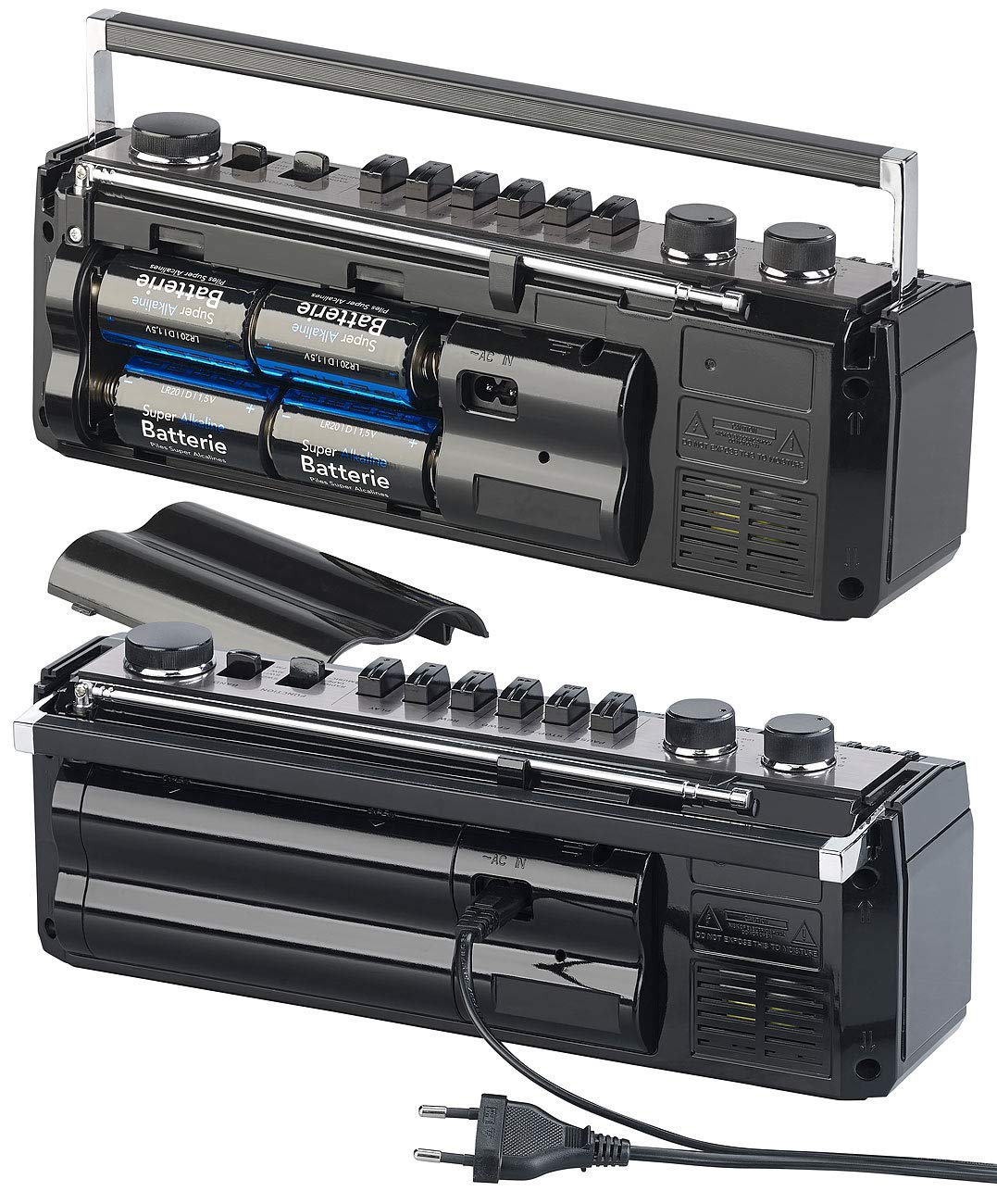 auvisio Radio casetes portátiles - grabadora de casetes Retro: Boombox Retro, Reproductor de casetes, Radio FM, SW y MW (grabadora Radio, años 90, SDS)