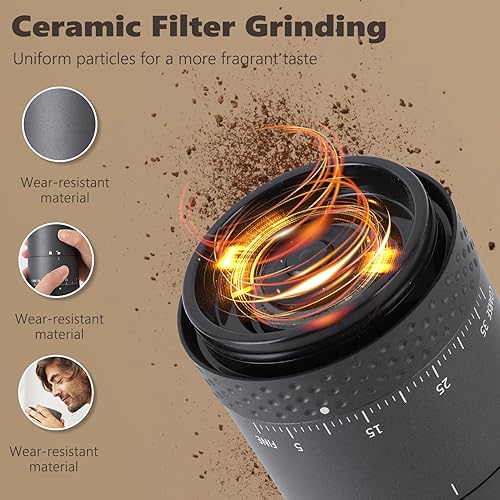 Miniatura 6 de Molinillo de café portátil para rebabas, pequeño molinillo eléctrico de granos de café con 38 ajustes ajustables, pantalla LCD mini molinillo de