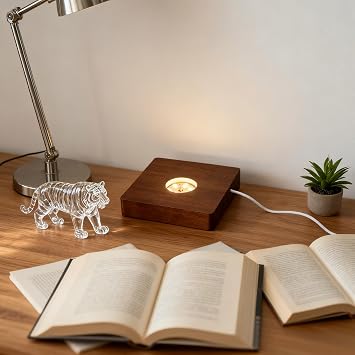 Wooden LED Light Base for Crystals Square Brown Wood Display Stand