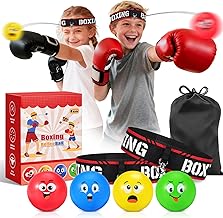 NZQXJXZ Boxen Reflexball Set, Box-Trainingsball-Set mit 4 Boxbälle & 2 verstellbaren Stirnbändern, Trainingsgerät für Reaktion, Schlaggeschwindigkeit & Hand-Auge-Koordination