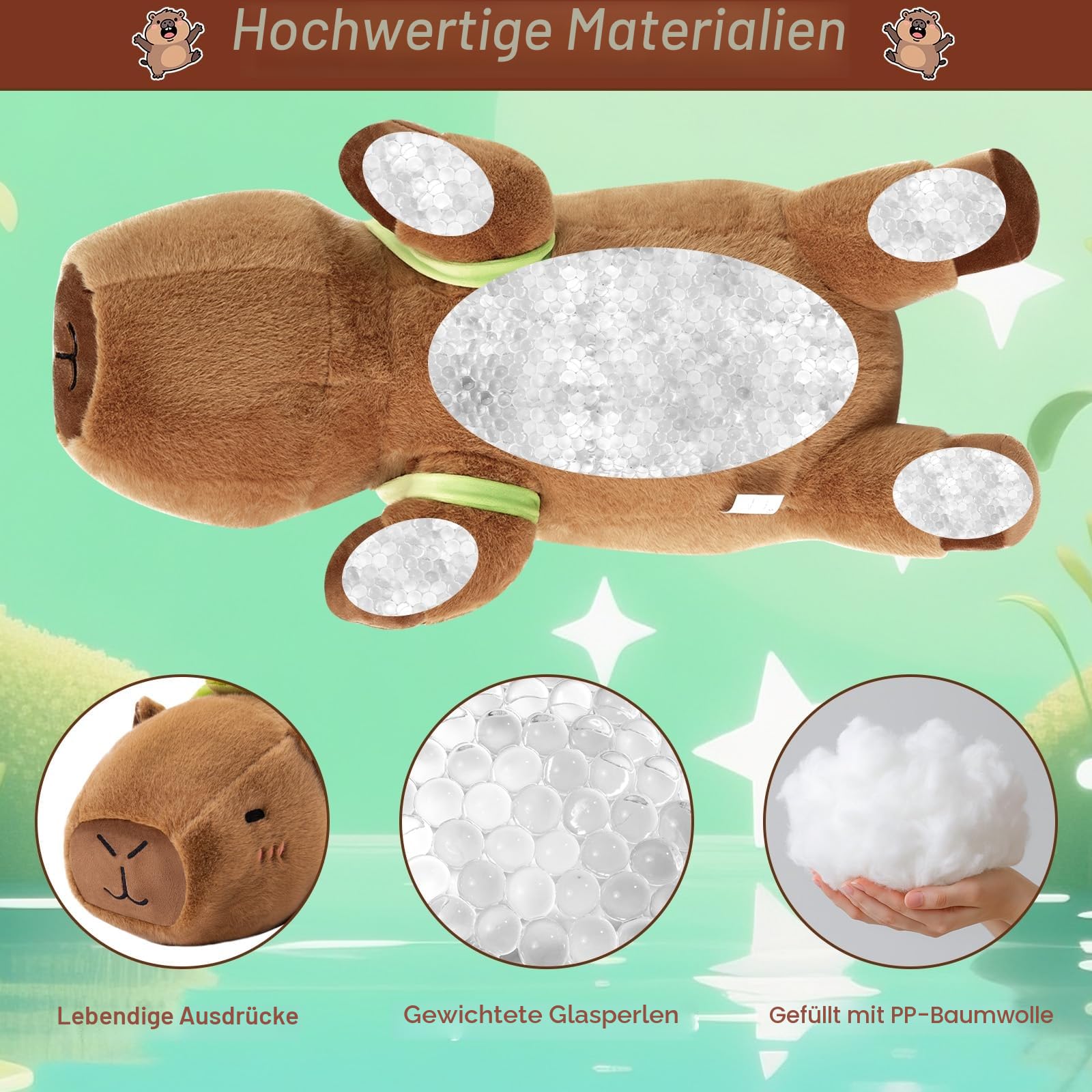 SQEQE Gewichtetes Capybara Kuscheltier, Weiches Wasserschwein Plüschtier Kuscheltierkissen mit Gewicht, Cute Plüschtiere für Kinder und Erwachsene 25CM