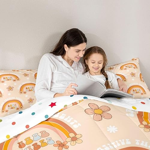 Miniatura 5 de Erosebridal Lindo edredón matrimonial para niñas, juegos de ropa de cama y colecciones de arcoíris pastel, ropa de cama con estampado de margaritas