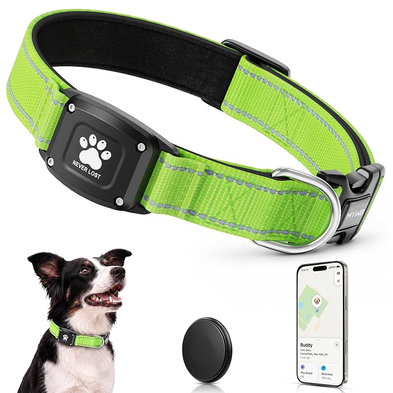 Coleira para Cães com Rastreador de Localização Apple Find My, Impermeável, Nylon Verde Myiwb M (36,83–49,53 cm)
