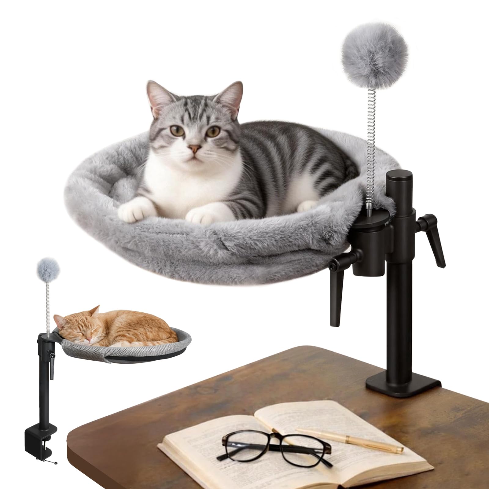 Skylos Cat Bed for Desk 360° Rotating Hammock with Heavy-Duty Frame and Adjustable Clamp