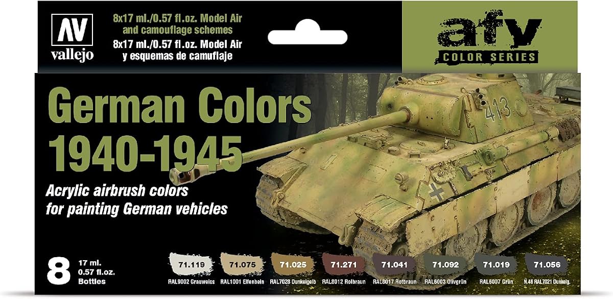 Juego de pinturas acrílicas German Colors 1940-1945 | Modelo Aire | Kit AFV Color Series para recreaciones históricas con pigmentos de calidad artística | 8 botellas x 17 ml (0,57 onzas líquidas)
