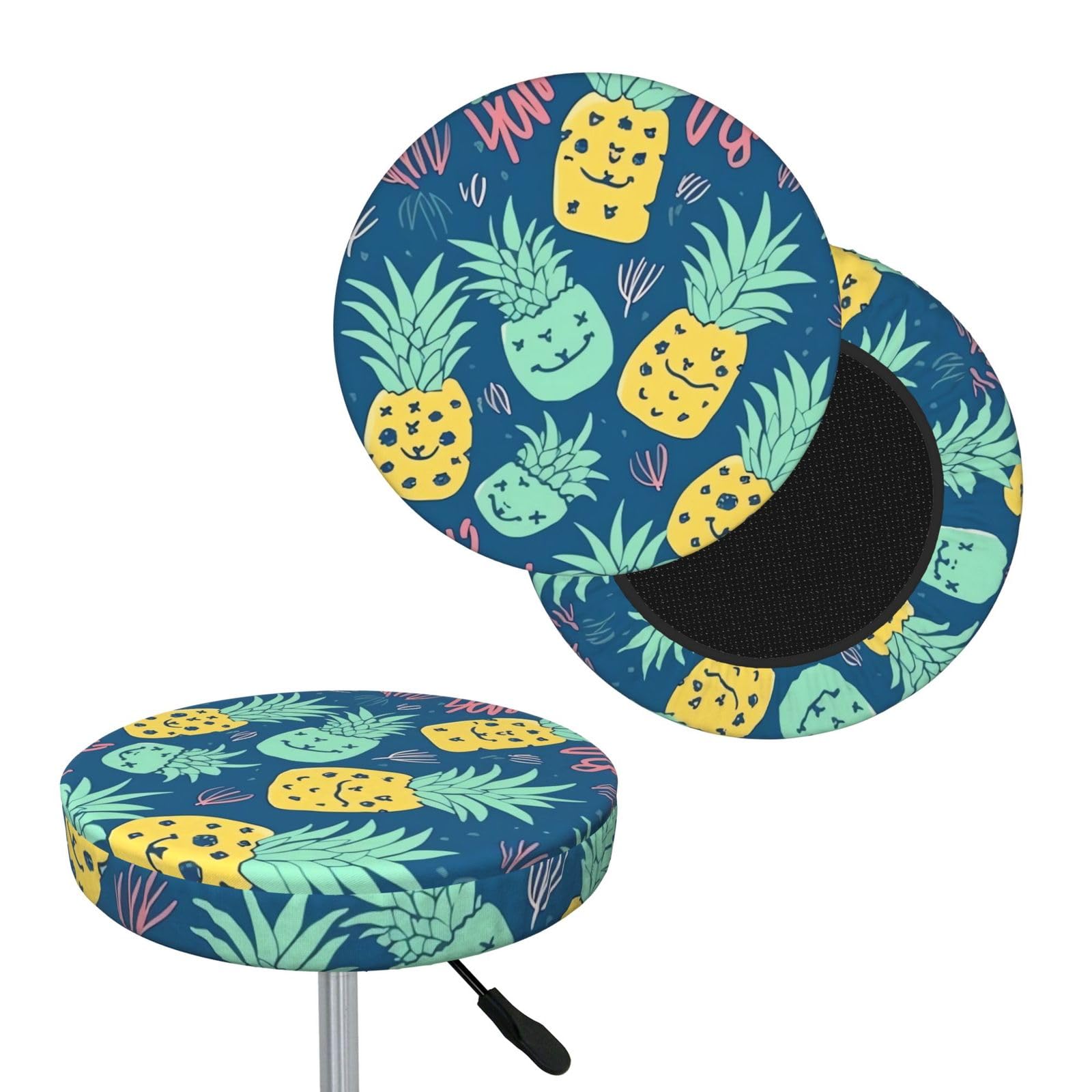 NONHAI Cute Pineapple Pattern Bar Stool Cover Round Elastic Stool Cushion Covers Dustproof Bar Chair Cover Washable Stool Cushion Slipcover Stretch Stool Seat Covers for 12-14 Inch Chair