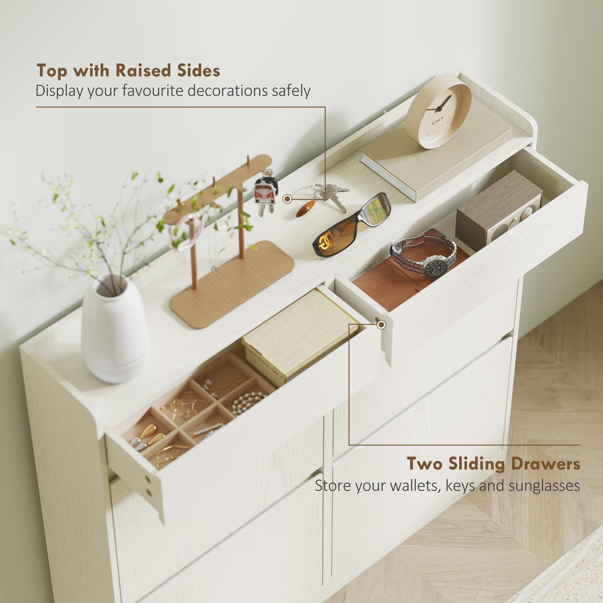 HOMCOM Scarpiera Salvaspazio Slim Porta Scarpe 98x19.2x95.3 cm Bianco | 4 Ante a Ribalta, Scarpiera Ingresso, 2 Cassetti Scorrevoli in Legno, per 8 Paia