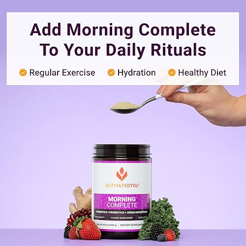 Miniatura 9 de ACTIVATEDYOU Morning Complete Super Greens - Mezcla de bebida en polvo, mejora la salud intestinal con prebióticos, probióticos y antioxidantes, 10