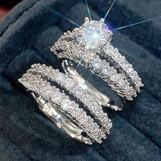 2pcs/set Golden Plated Copper with Cubic Zirconia Engagement Rings Wedding Bridal Band Promise Rings Evening Parties Anniversary Valentine's Day Gifts Eternity Bands for Women
