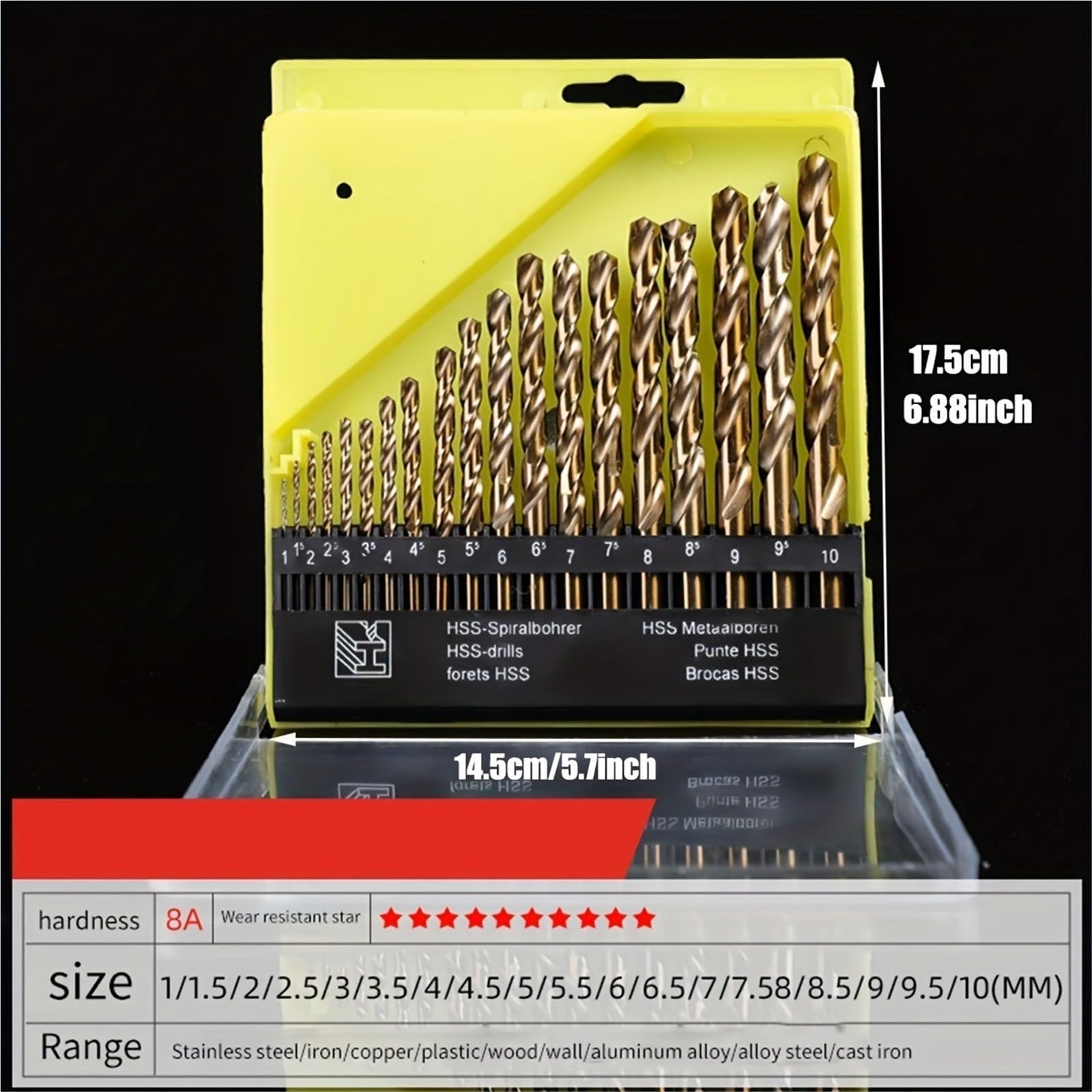 Juego de brocas para taladro rotativo Juego de 19 brocas cobalto helicoidales for madera, acero inoxidable y hierro fundido