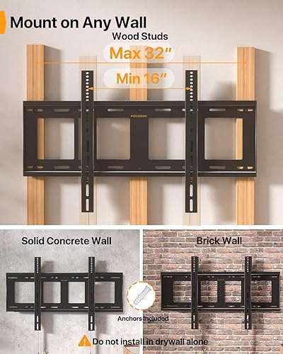 Miniatura 2 de Perlegear Soporte de pared fijo resistente para televisores de 42"-115" de hasta 225 libras, soporte de TV de perfil bajo para pernos de 16", 24",