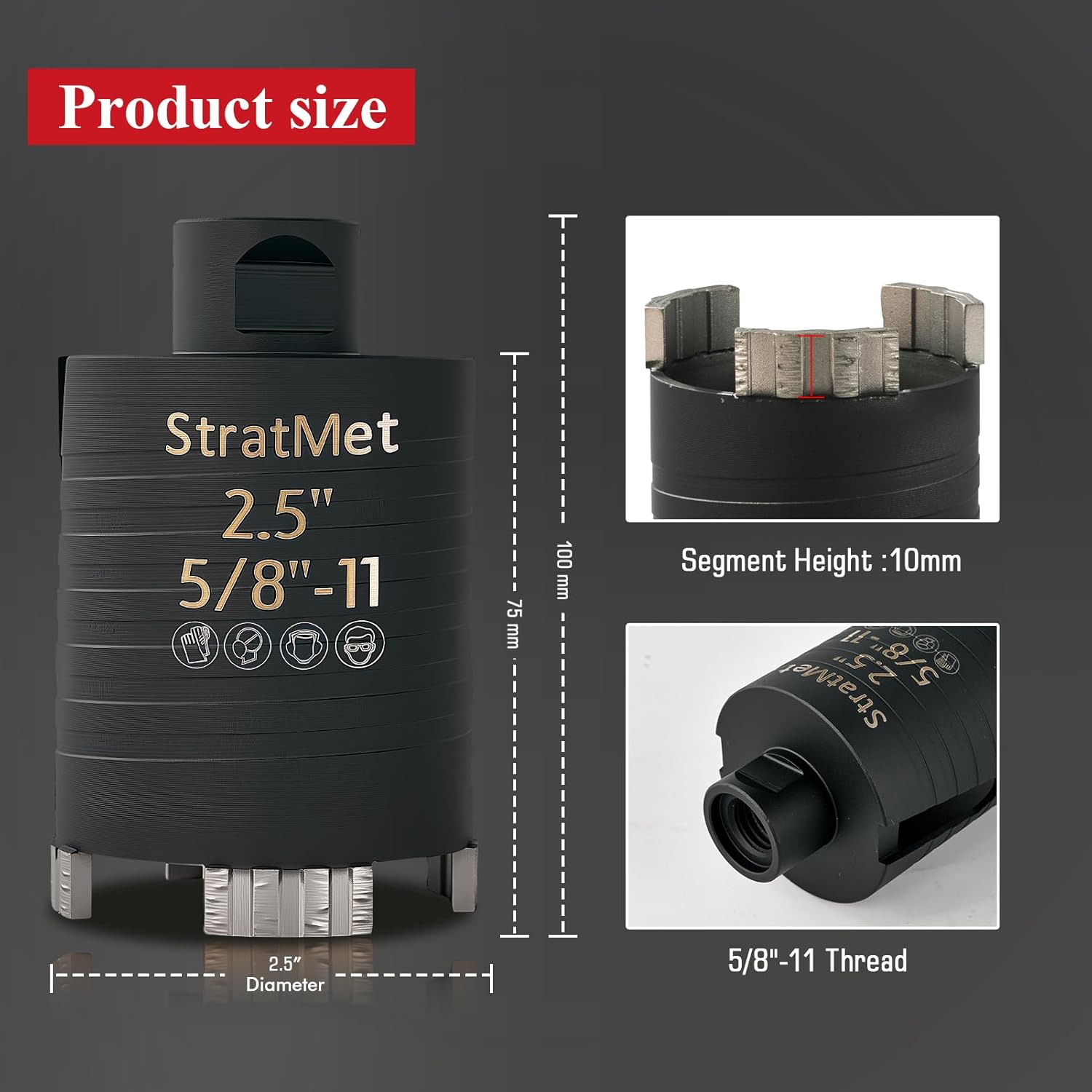 2.5" Dry Core Drill Bit with Pilot Bit & 1 Pcs SDS Plus Adapter, 3" Drilling Depth, 5/8"-11 Thread Diamond Core Bits Turbo Laser-Welded Segments for Concrete, Brick, Block, Stucco and Masonry