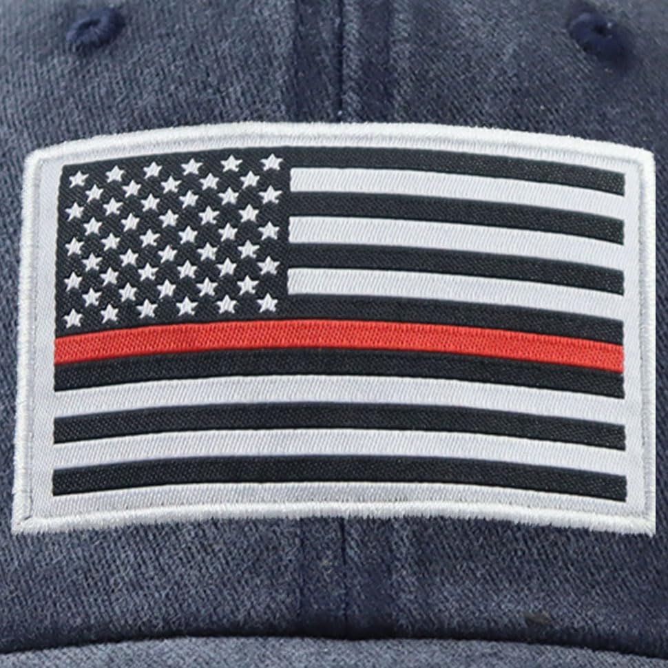 Image of Thin Red Line American Flag Hat, Cotton Adjustable Embroidered Firefighter Baseball Cap for Men Women