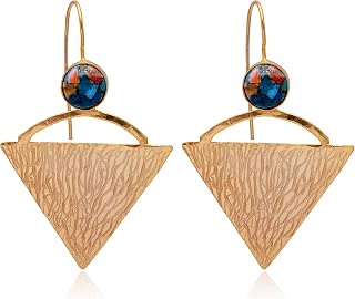 Veracity Jewelry Oyster Copper Turquoise Handmade Earrings For Women - 18K Gold Plated December Birthstone Birthday Gift Fashion Earrings - Multi Color Mojave Oyster Turquoise Earrings - Turquoise Jewelry For Women - Gorgeous Beautiful Jewelry For Women / Girls - VE-579