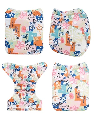 Miniatura 10 de ALVABABY Pañales amarillos de tela para bebé, talla única, ajustables, lavables, reutilizables, para niñas y niños, 1 paquete con 2 insertos de