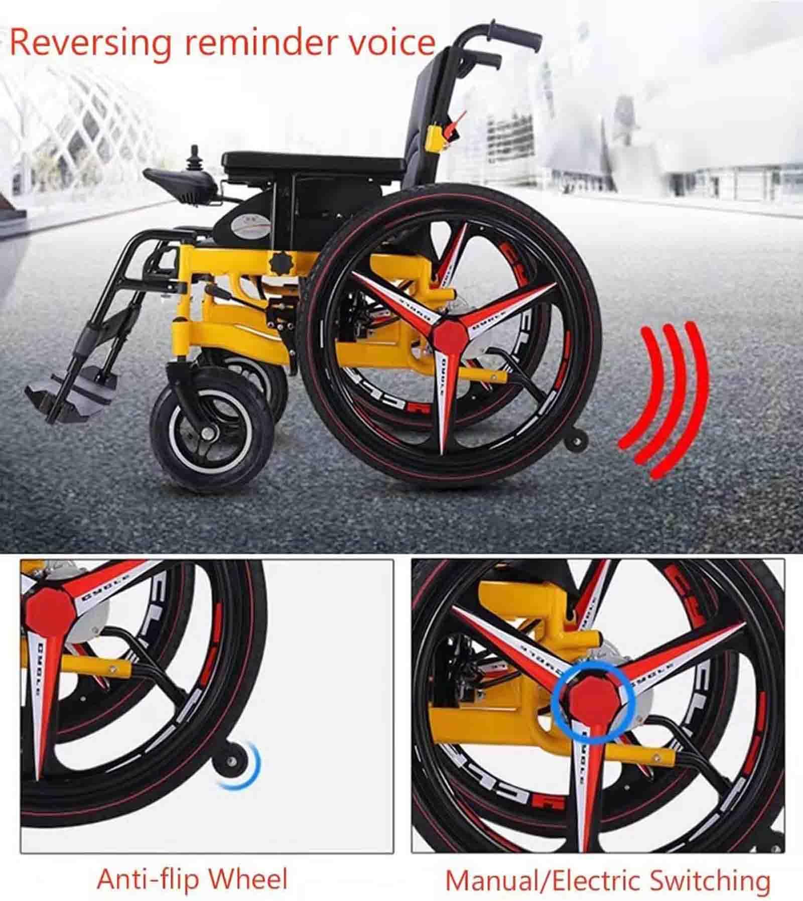 Sedia a rotelle elettrica con batteria agli ioni di litio, 24 V, 20 Ah, larghezza seduta 50 cm, portata 120 kg, leggera e pieghevole, per anziani e disabili