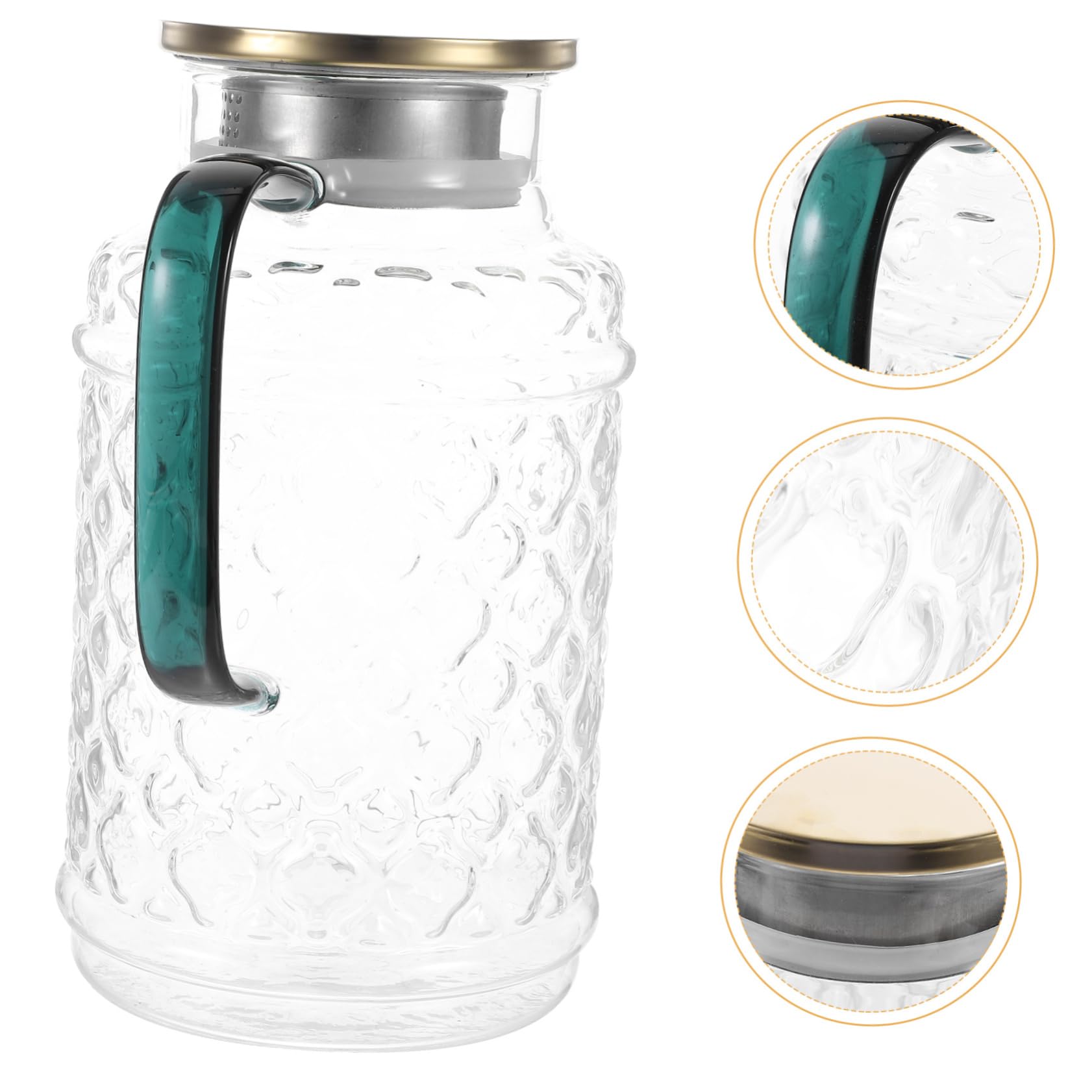 Jarra de Agua de Vidrio con Tapa de 1.7l, Vidrio Grueso Fácil de Limpiar, Diseño Clásico y Delicado para Refrigerador y Bebidas Frías