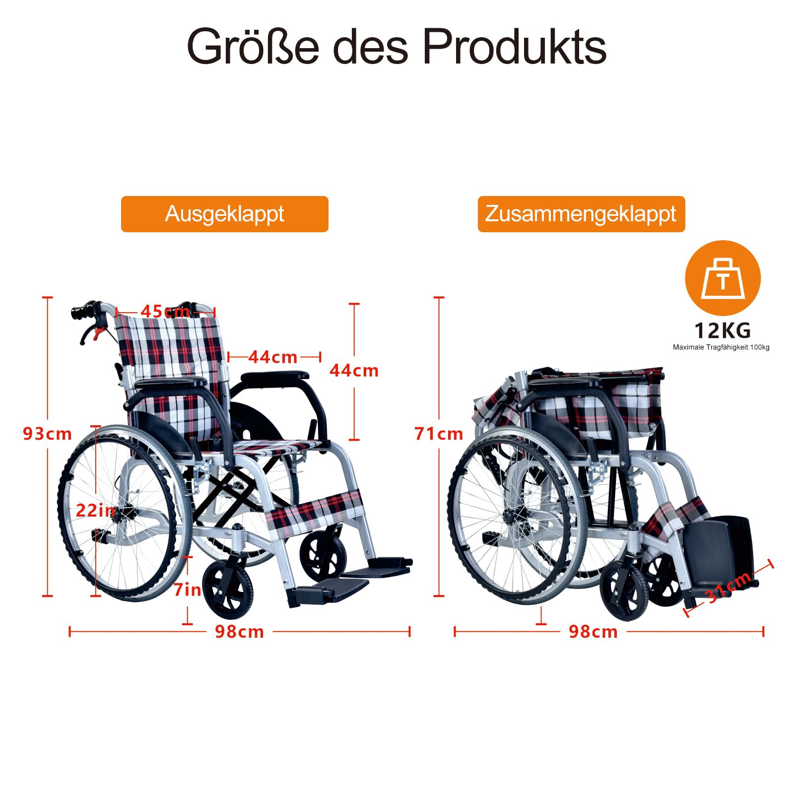 Sedia a rotelle pieghevole leggera, sedie a rotelle semoventi, sedia a rotelle per anziani, sedie a rotelle in alluminio con poggiapiedi, sedia a rotelle per disabili (CP-30A5N)