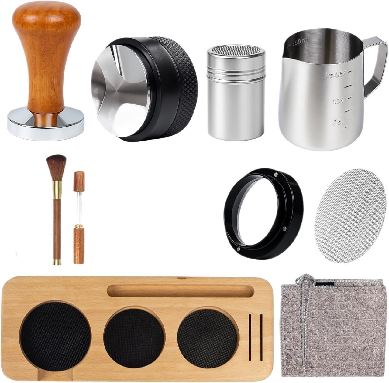 Kit d'accessoires professionnels de 28 pièces avec station à bois, pilon, distributeur et outils d'art au lait pour Café