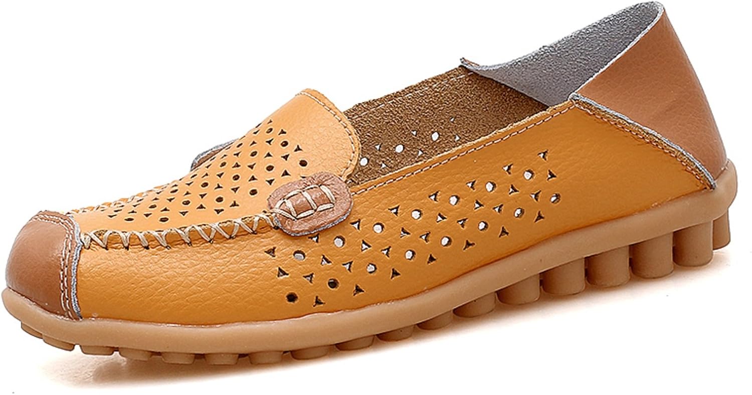 VenusCelia Women's Comfort Walking Boat Shoe 9.5 Yellow (Cutouts)