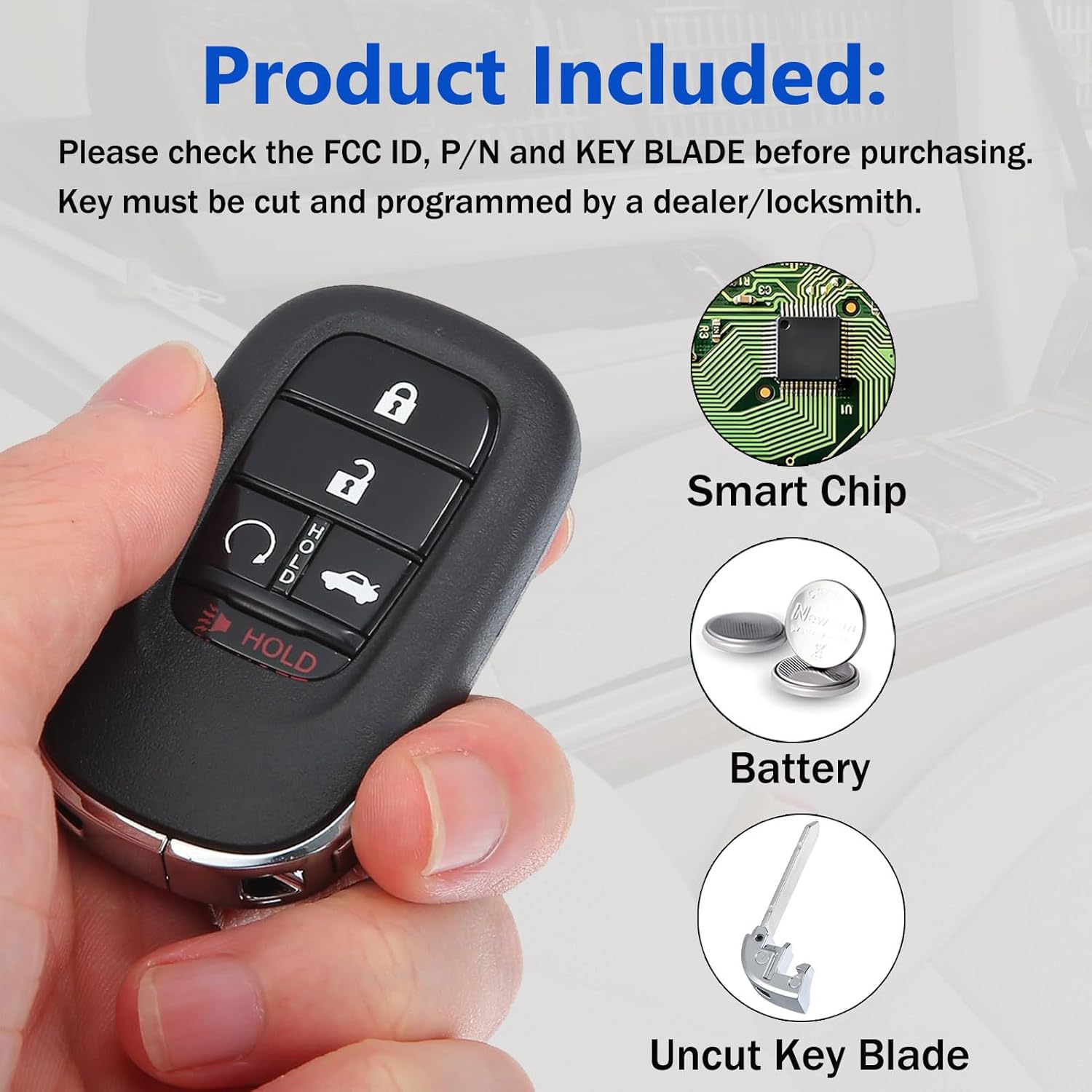 TOP-VIGOR Keyless Entry Remote Control Car Key Fob Replacement Compatible with Honda Accord Civic CRV Pilot HRV 2022 2023, 433Mhz 4A Chip 5 Button for KR5TP-4 72147-T20-A11