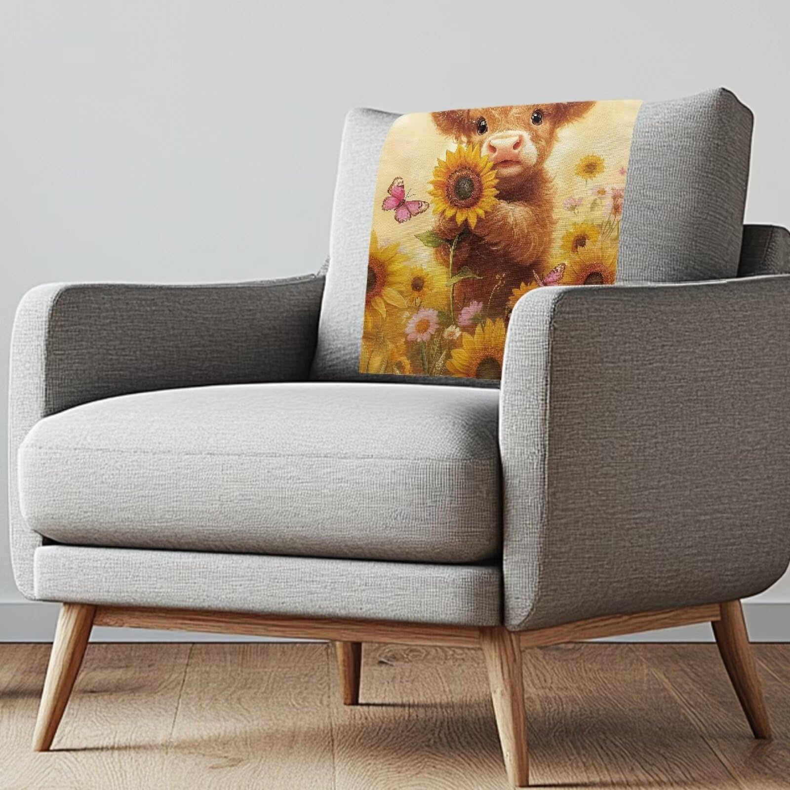 NETILGEN Sunflower Highland Cow Headrest Cover Furniture Protectors Dust-Proof Couch Headrest Covers for Leather Sofa, Furniture Home Decor, 42x66.5 CM, 1 Pack — image 1