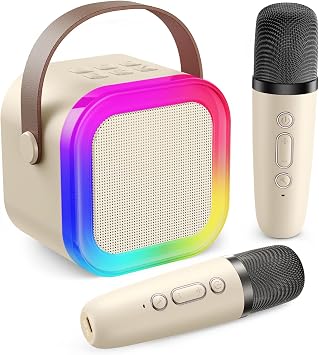 Karaoke Machine for Kids Adults, Mini Karaoke Machine with 2 Wireless Microphones, Portable Bluetooth Speaker with Voice Changing Effects & LED Lights, Best Gifts Toys for Girls and Boys