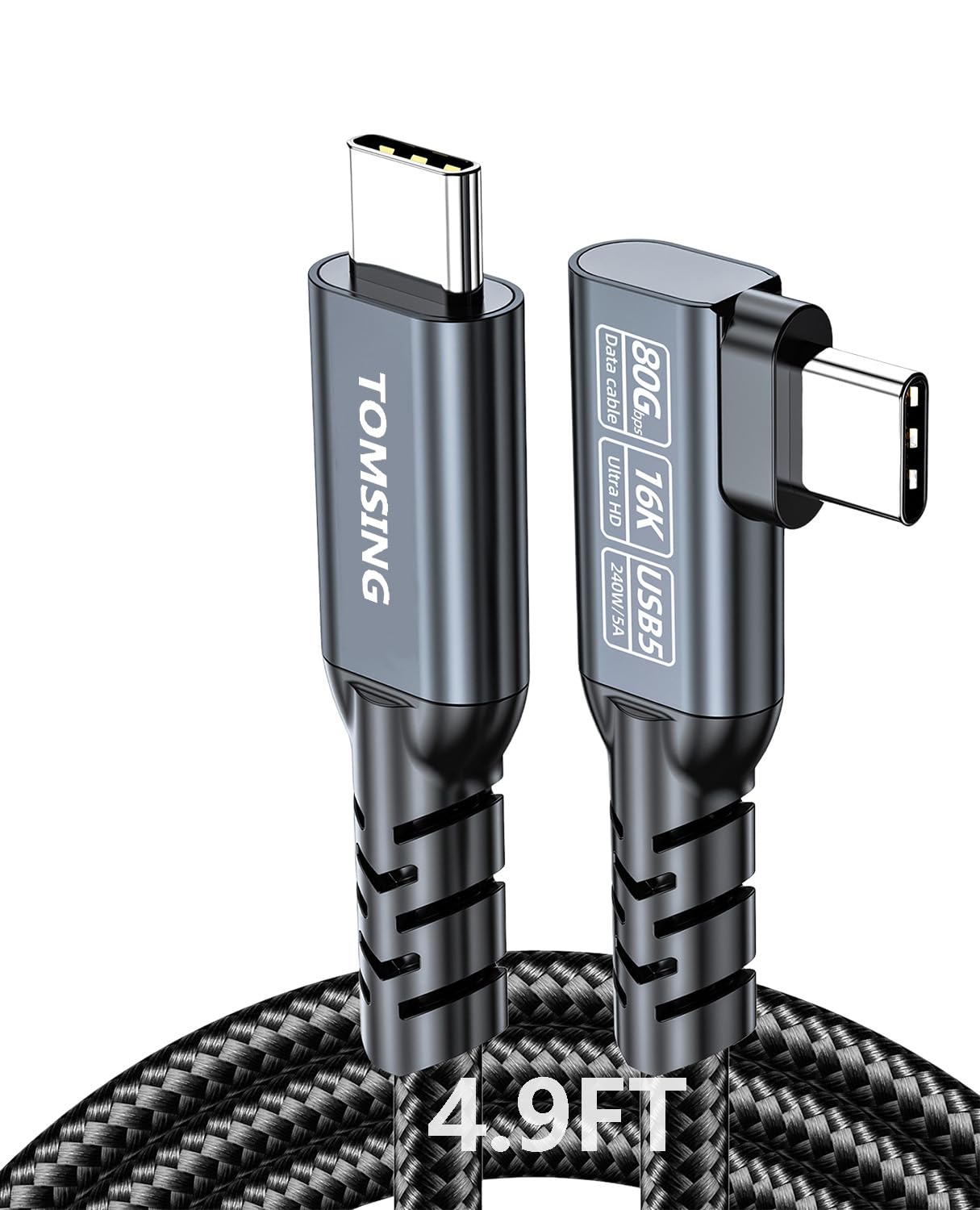 Cable de carga rápida USB C a USB C de 240 W en ángulo recto [1,5 m], USB 3.2 de 80 Gbps de alta velocidad, video HD de 16 K, trenzado de nailon, cable tipo C macho a macho para portátiles