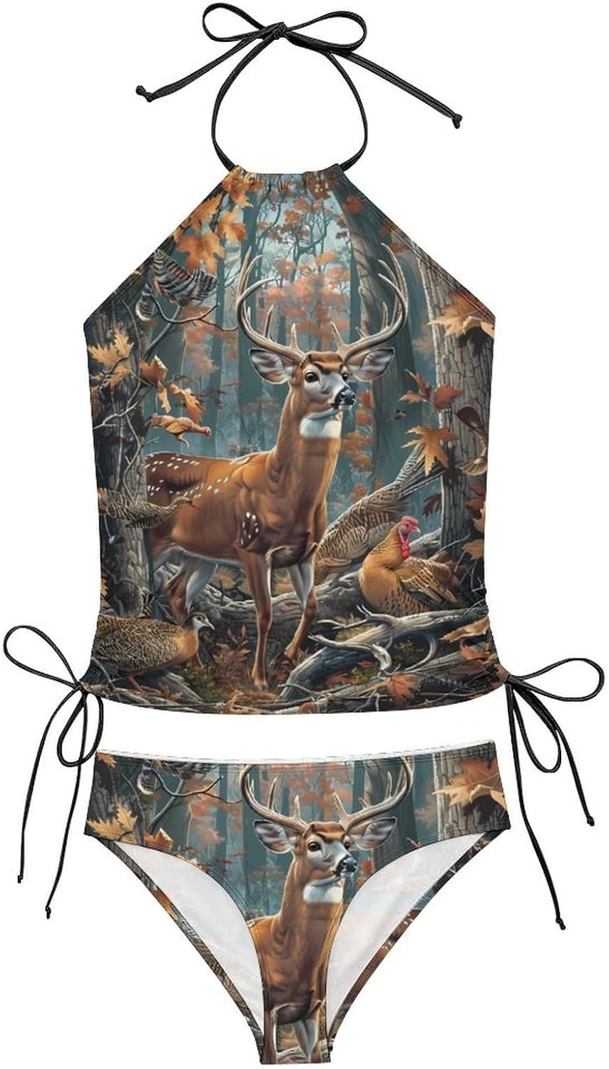 Forests Elk Wild Chicken Funny Women's String Swimwear Set 2 Pcs Tankini Swimsuits Bathing Suit