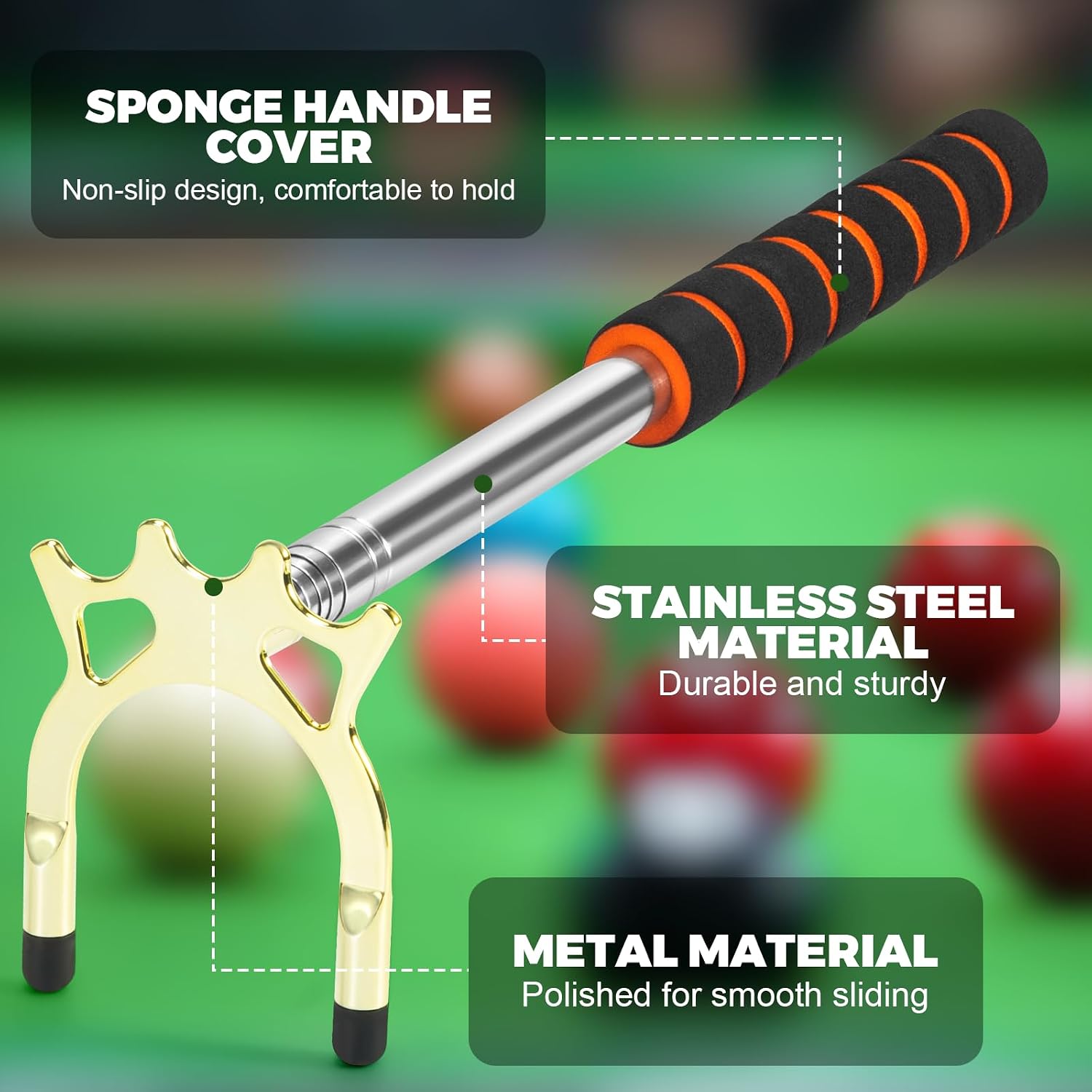 Pool Bridge Stick, Professional Retractable Pool Cue Bridge with Removable Brass Bridge Head, Free Adjustment for Multi-Angle Shots, Easy to Use and Storage, Essential Pool Table Accessories