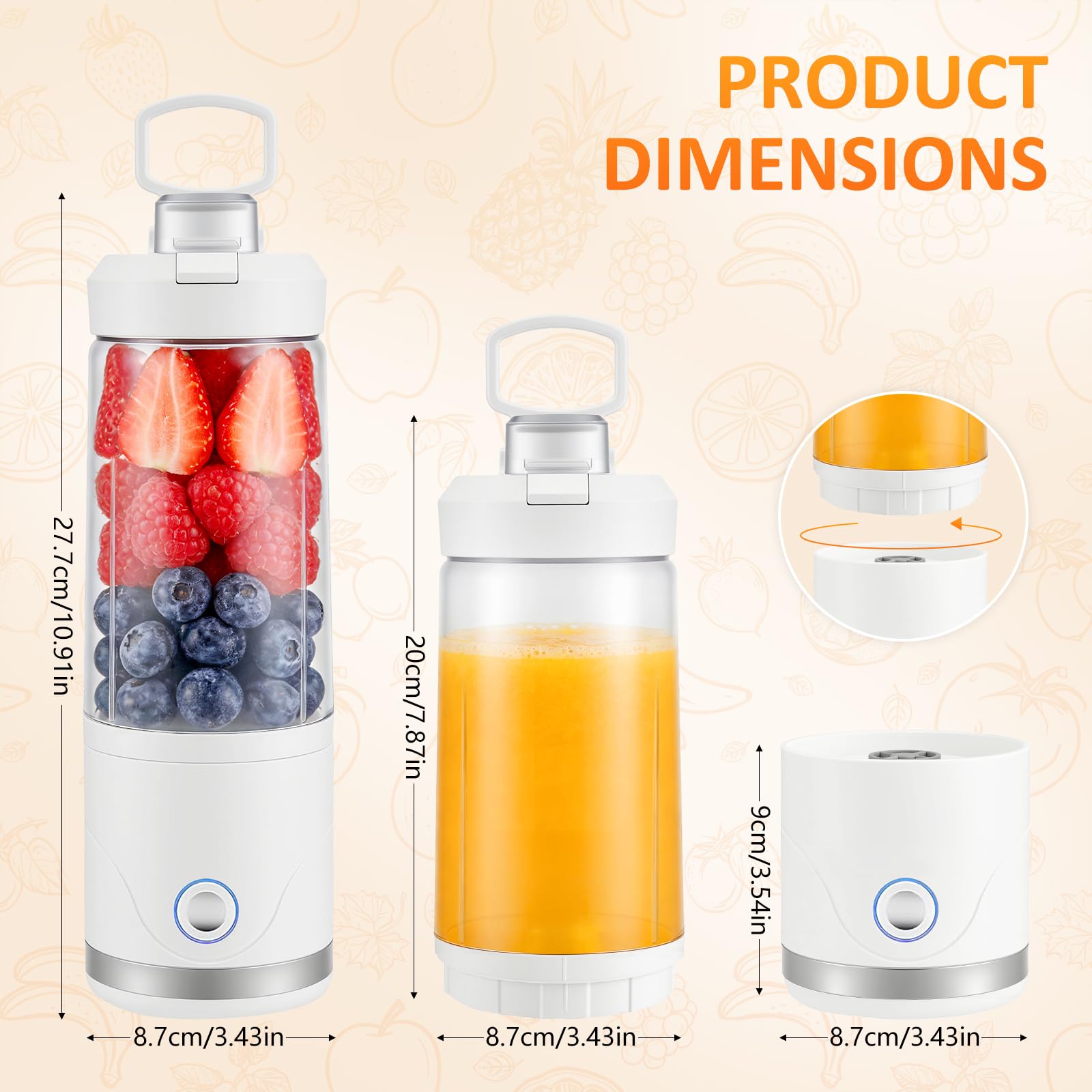 Frullatore portatile e smoothie maker to go, 650 ml, batteria da 4000 mAh, ricaricabile con USB-C, trita ghiaccio e frutta in 20 secondi, contenitore in Tritan senza BPA, frullatore senza fili per