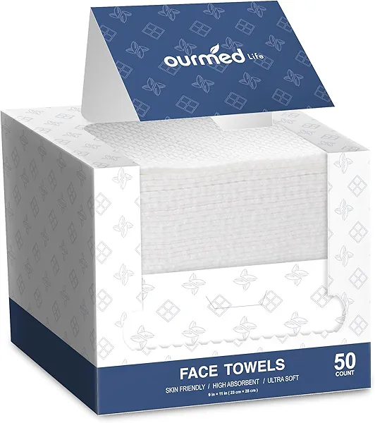Ourmed Life Face Towels, 11"×9" Disposable Face Towel – Ultra-Soft, Thickened Facial Towelettes, Lint-Free Dry Wipes for Sensitive Skin, Ideal for Makeup Removal & Skincare (50 Count, 1 Pack)