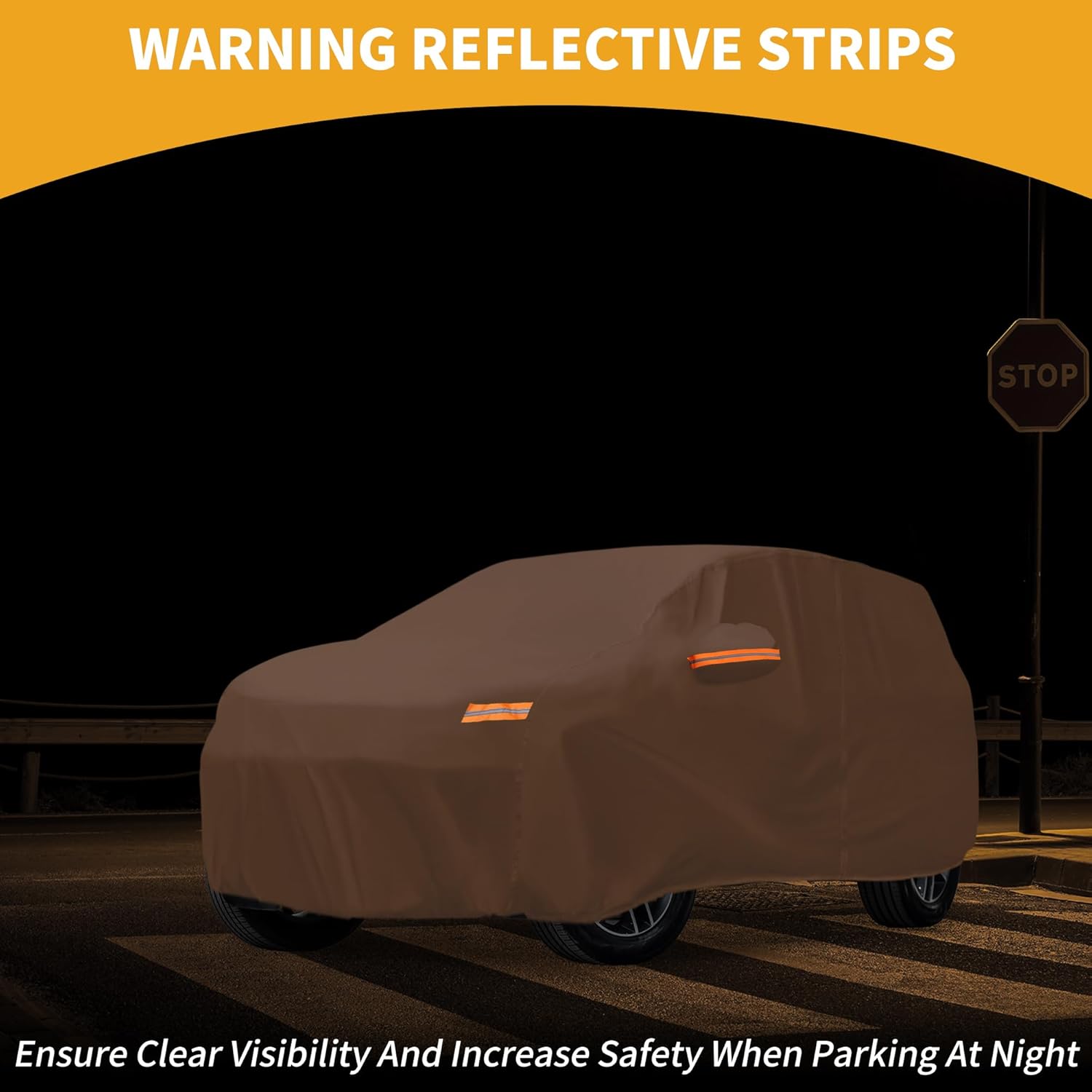 Car Cover Waterproof All Weather Automotive Outdoor Anti-UV Full Exterior Cover for Hyundai Venue 210D-PU Orange with Left Side Zippers