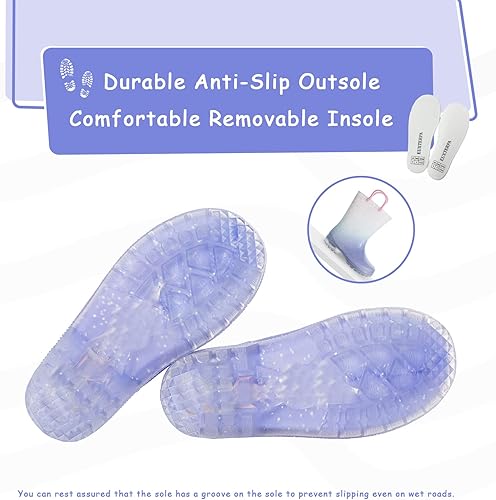 Miniatura 4 de EUXTERPA Toddler Kids Glitter Light Up Waterproof Rain Boots for Girls Sparkle Rainbow Rain Shoes with Easy On Handles