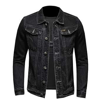 Men's Denim Jacket Classic Solid Black Casual Wash Slim Fit