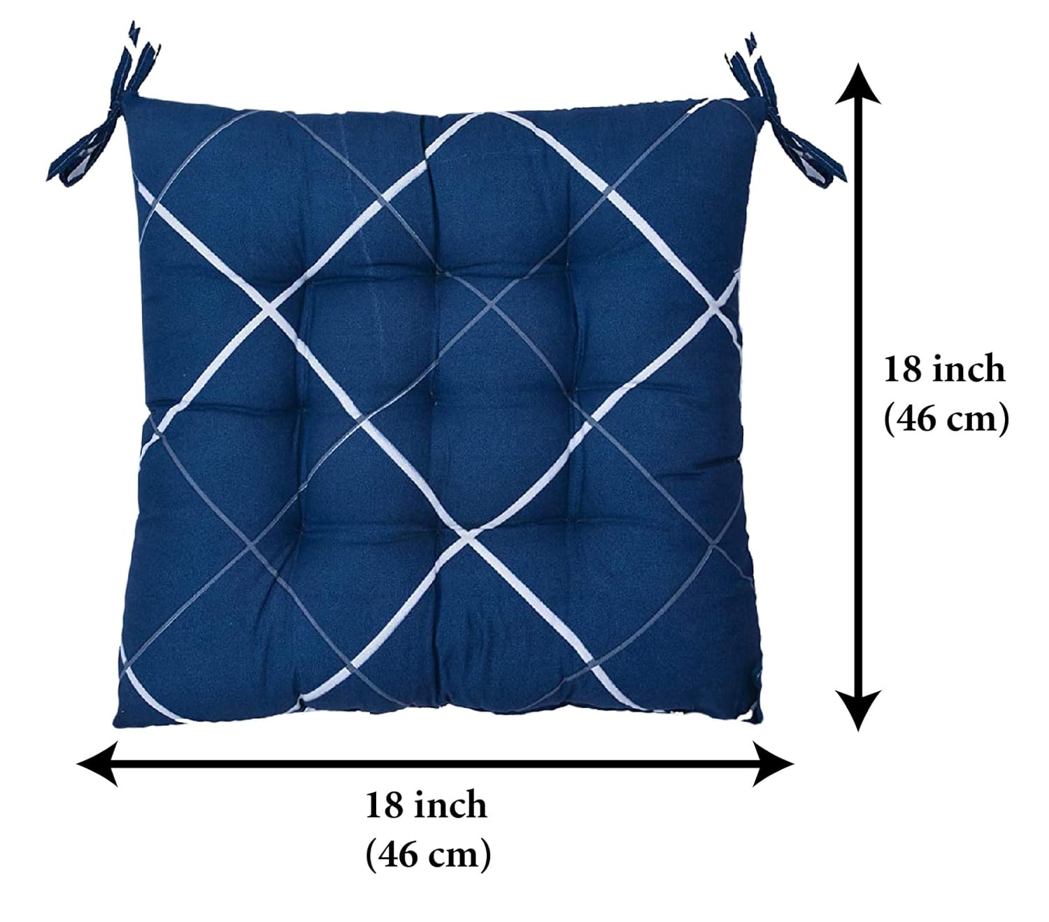 Kuber Industries Geomatric Printed Microfiber Durable, Comfortable & Soft Square Chair Pad/Cushion/Seat Pad with Ties, 18 * 18 Inch- Pack of 2 (Blue)