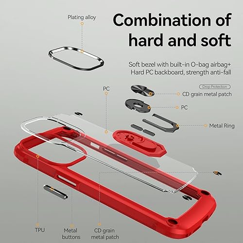 Miniatura 2 de Funda para iPhone 13 Pro, placa trasera acrílica+TPU+diseño de agujero de cuerda, funda protectora para prevención de caídas, con anillo giratorio