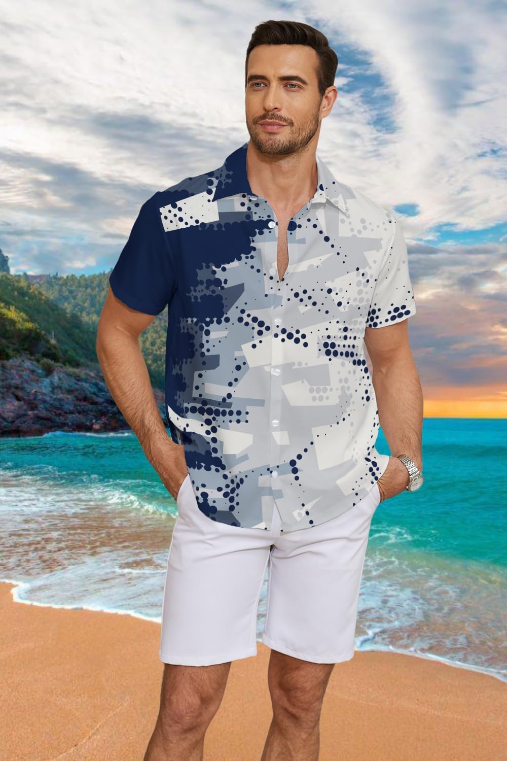 Hawaiian Shirt for Men Tropical Floral Button Down Shirt with Short Sleeve - Image 6