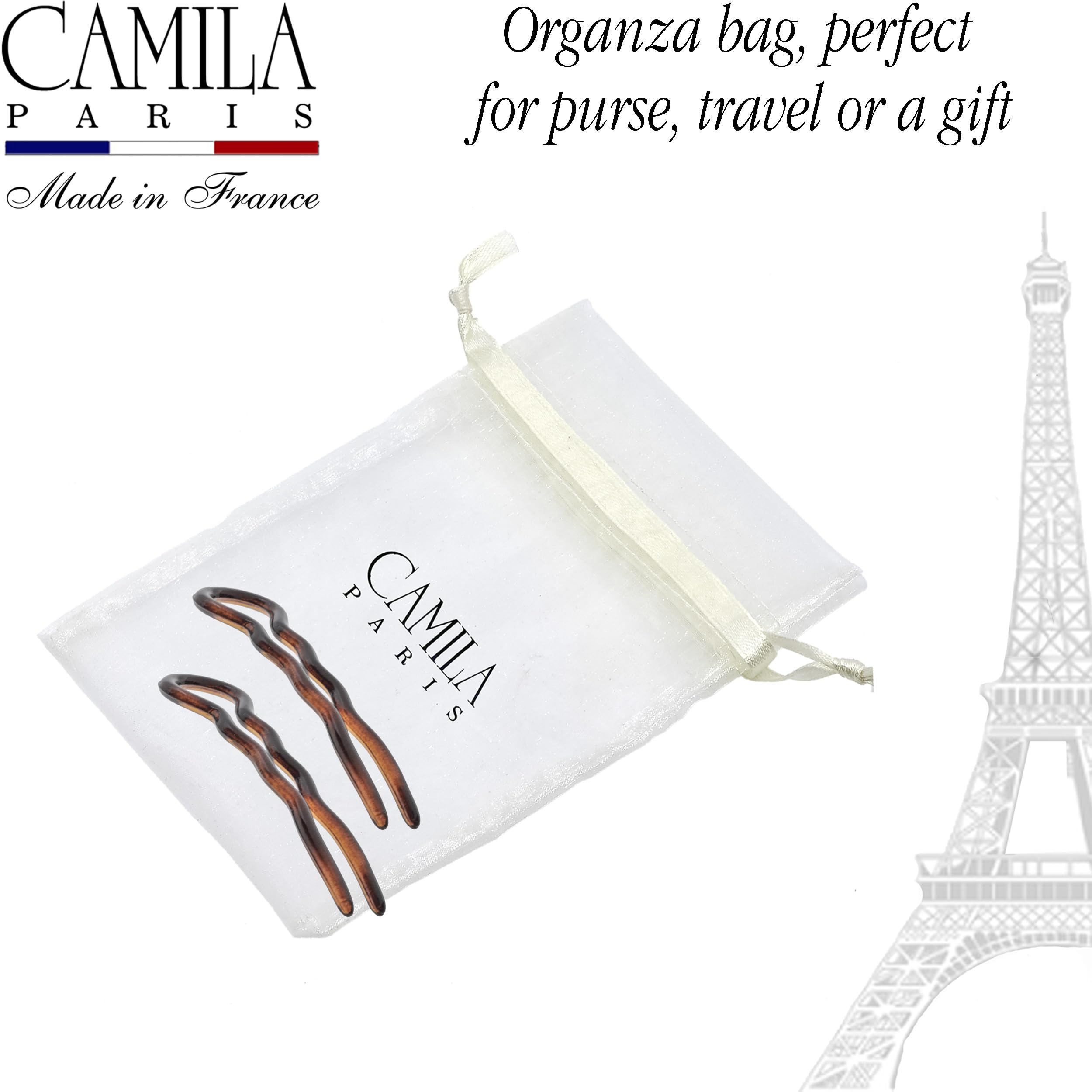 Camila Paris AD824 French Twist Stick Haargabel, 2 mittelgroße gewellte U-förmige Haarnadel-Clips für spiralförmige Hochsteckfrisuren und Dutt, Schildkrötenmuschel, modisches flexibles