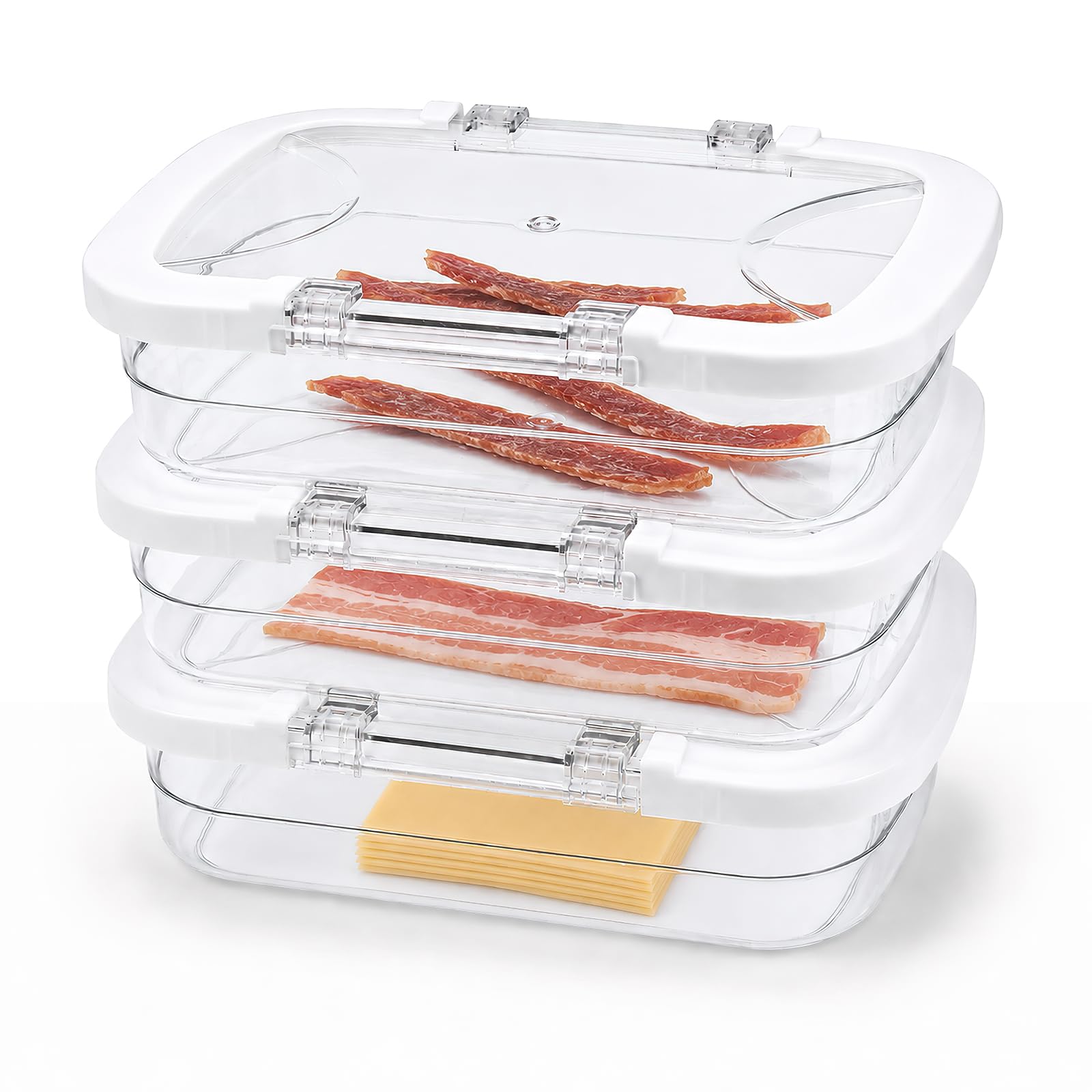 3 Pack Deli Meat Containers with Lids, 2.6 L Stackable Fridge Organisers